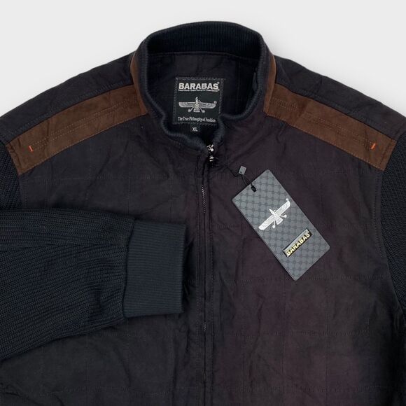 Barabas Bomber Jacket Mens Extra Large Quilted Wool Blend Zip Knit Sleeve Black - Picture 2 of 14